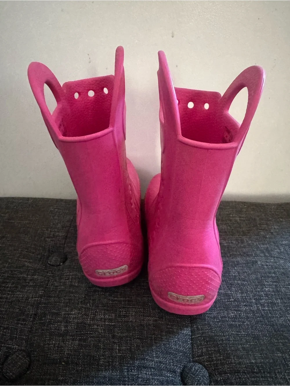 CROCS Kids Hot Pink Waterproof Rain Boots with Easy Handles